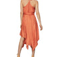 BCBGMAXAZRIA Vestido midi feminino de cetim com bainha de lenço laranja tamanho pequeno