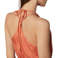 BCBGMAXAZRIA Vestido midi feminino de cetim com bainha de lenço laranja tamanho pequeno