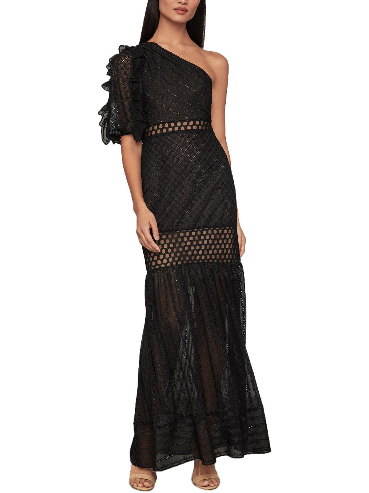 BCBGMAXAZRIA Vestido de noite feminino estilo império, de um ombro, preto, tamanho 8