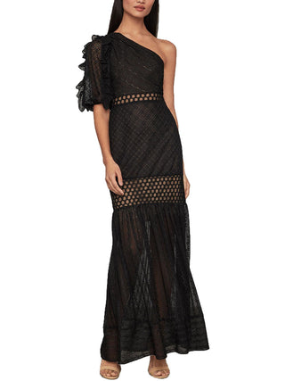 BCBGMAXAZRIA Vestido de noite feminino estilo império, de um ombro, preto, tamanho 8