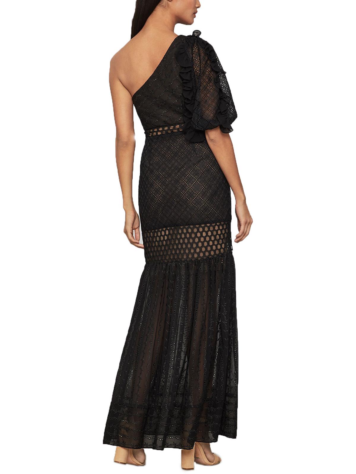 BCBGMAXAZRIA Vestido de noite feminino estilo império, de um ombro, preto, tamanho 8