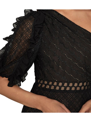 BCBGMAXAZRIA Vestido de noite feminino estilo império, de um ombro, preto, tamanho 8