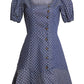 BCBGMAXAZRIA Vestido curto feminino com manga bufante e ajuste evasê, azul, tamanho X-S