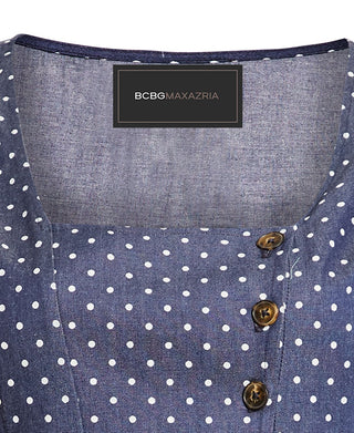 BCBGMAXAZRIA Vestido curto feminino com manga bufante e ajuste evasê, azul, tamanho X-S