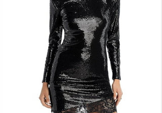 Vestido curto feminino L'Agence com lantejoulas, preto