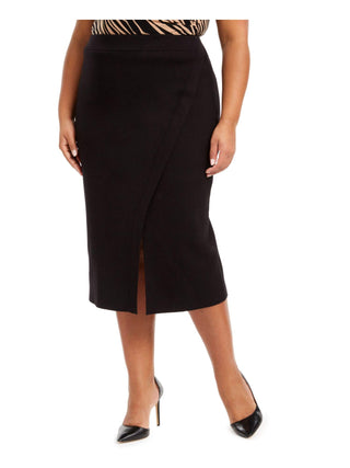 Anne Klein Womens Long Sweater Pencil Skirt, Black, 2X