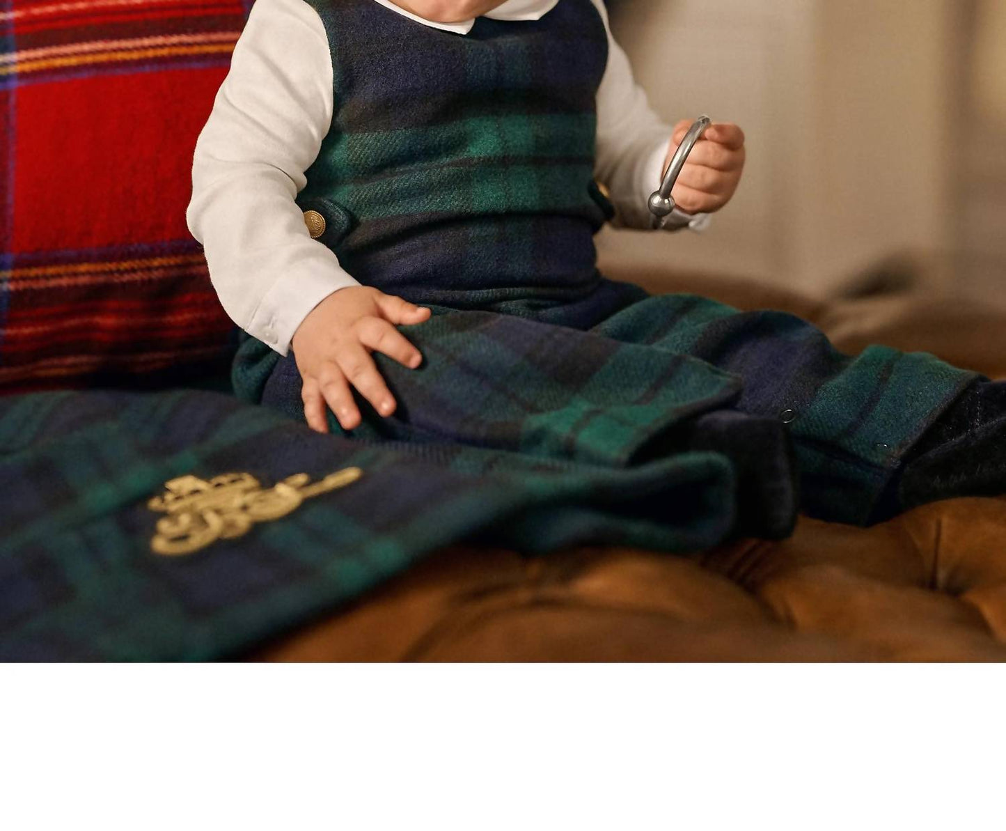 Polo Ralph Lauren - Conjunto de body com gola e macacão xadrez para meninos