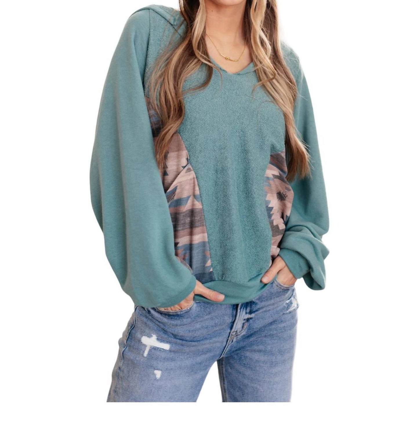 Bibi - Southwest Sunrise Patchwork Hoodie