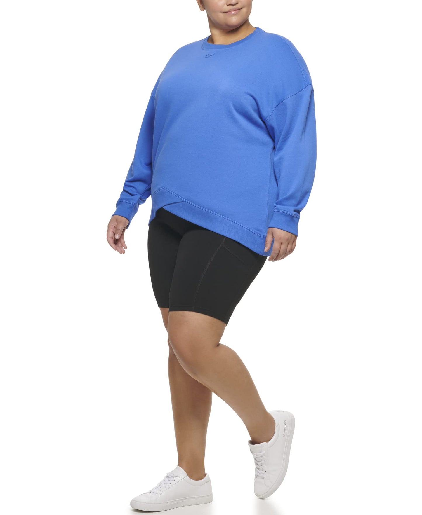 Calvin Klein Performance Feminino Plus Size Ativo Chevron Bainha Ombro Caído Pulôver Azul Onda 1X