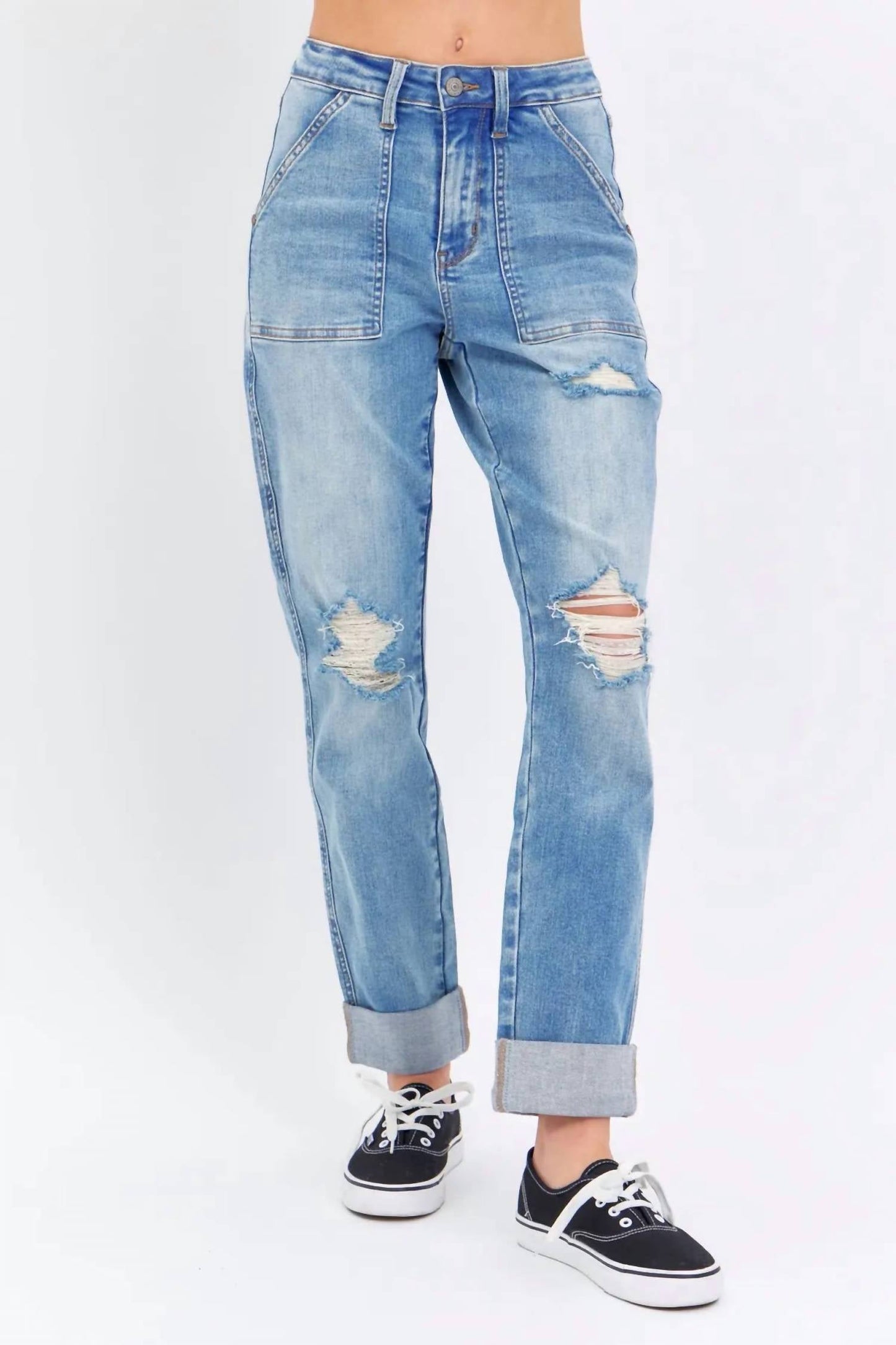 Judy Blue - High Waist Patch Pocket & Destroy Boyfriend Jean