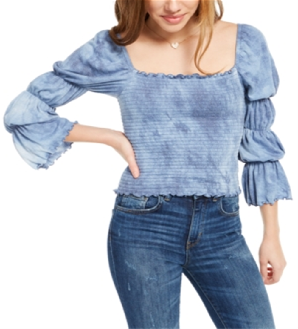 Rewash Junior's Tie Dyed Smocked Ruffle TrimTop Azul Tamanho Pequeno