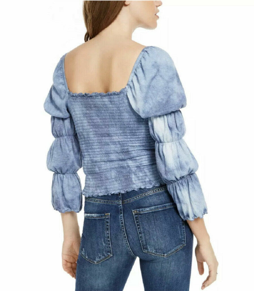 Rewash Junior's Tie Dyed Smocked Ruffle TrimTop Azul Tamanho Pequeno