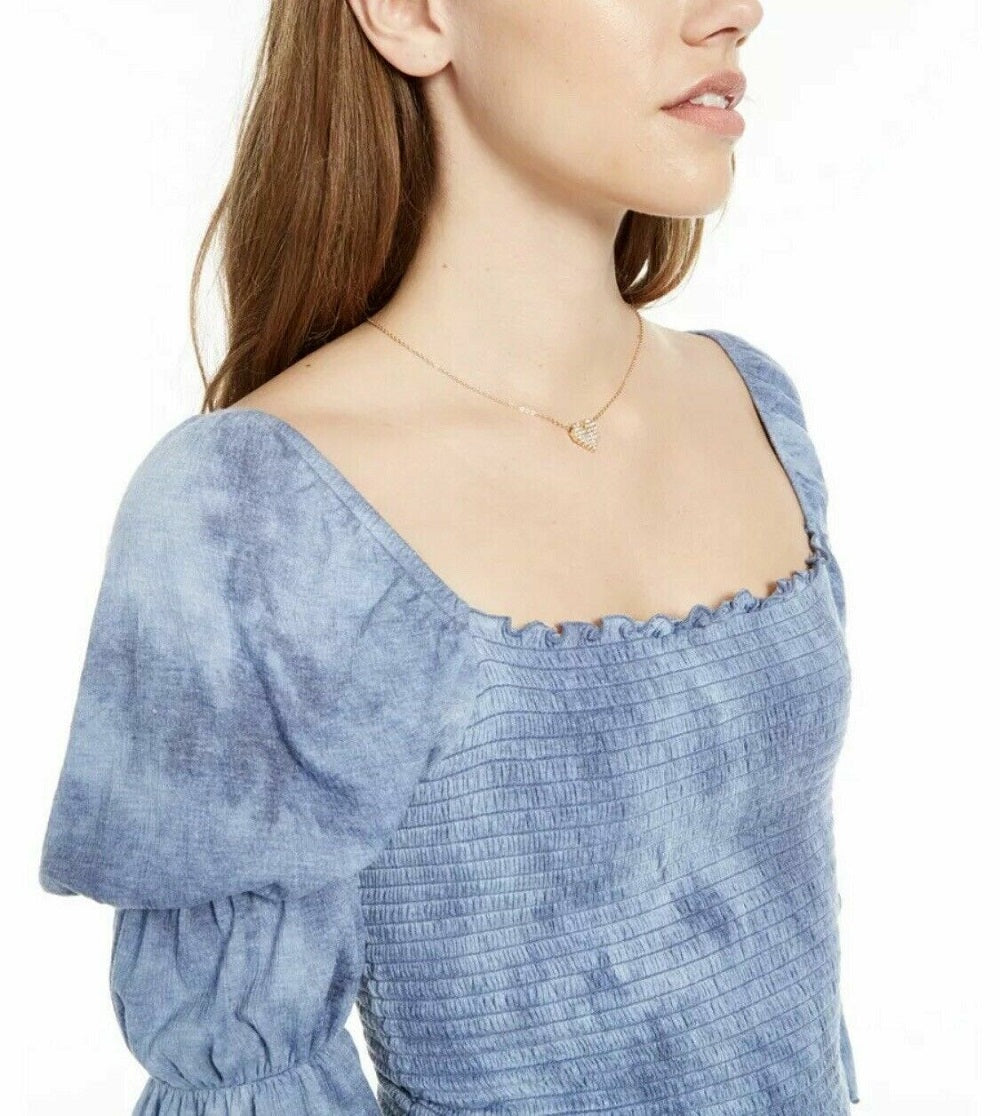 Rewash Junior's Tie Dyed Smocked Ruffle TrimTop Azul Tamanho Pequeno