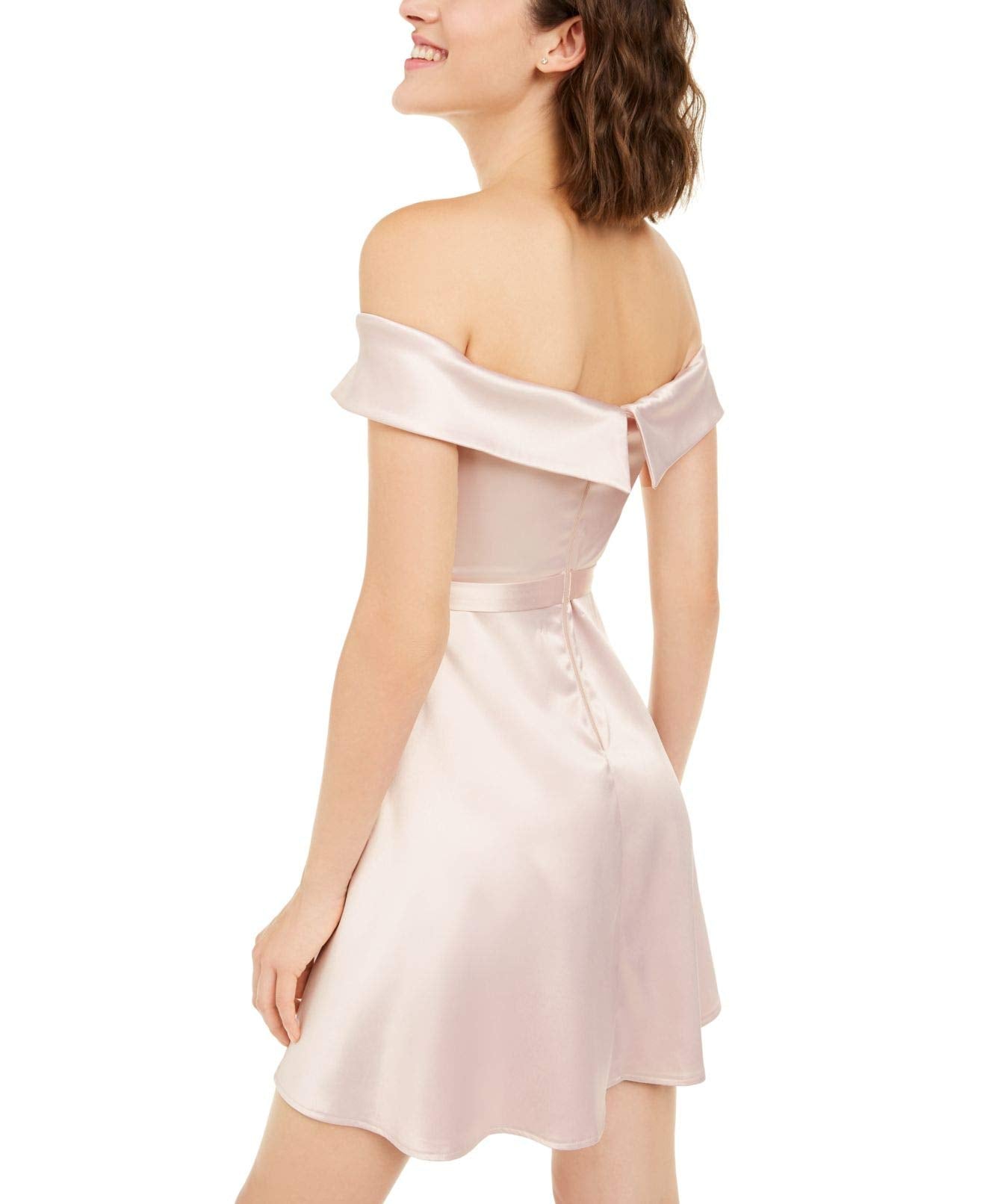 Sequin Hearts Womens Pink Belted Zippered Short Sleeve Off Shoulder Mini Fit + Flare Cocktail Dress Size 11