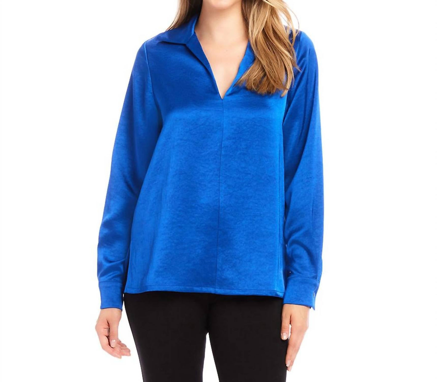 Karen Kane - Satin Collared Long Sleeve Blouse