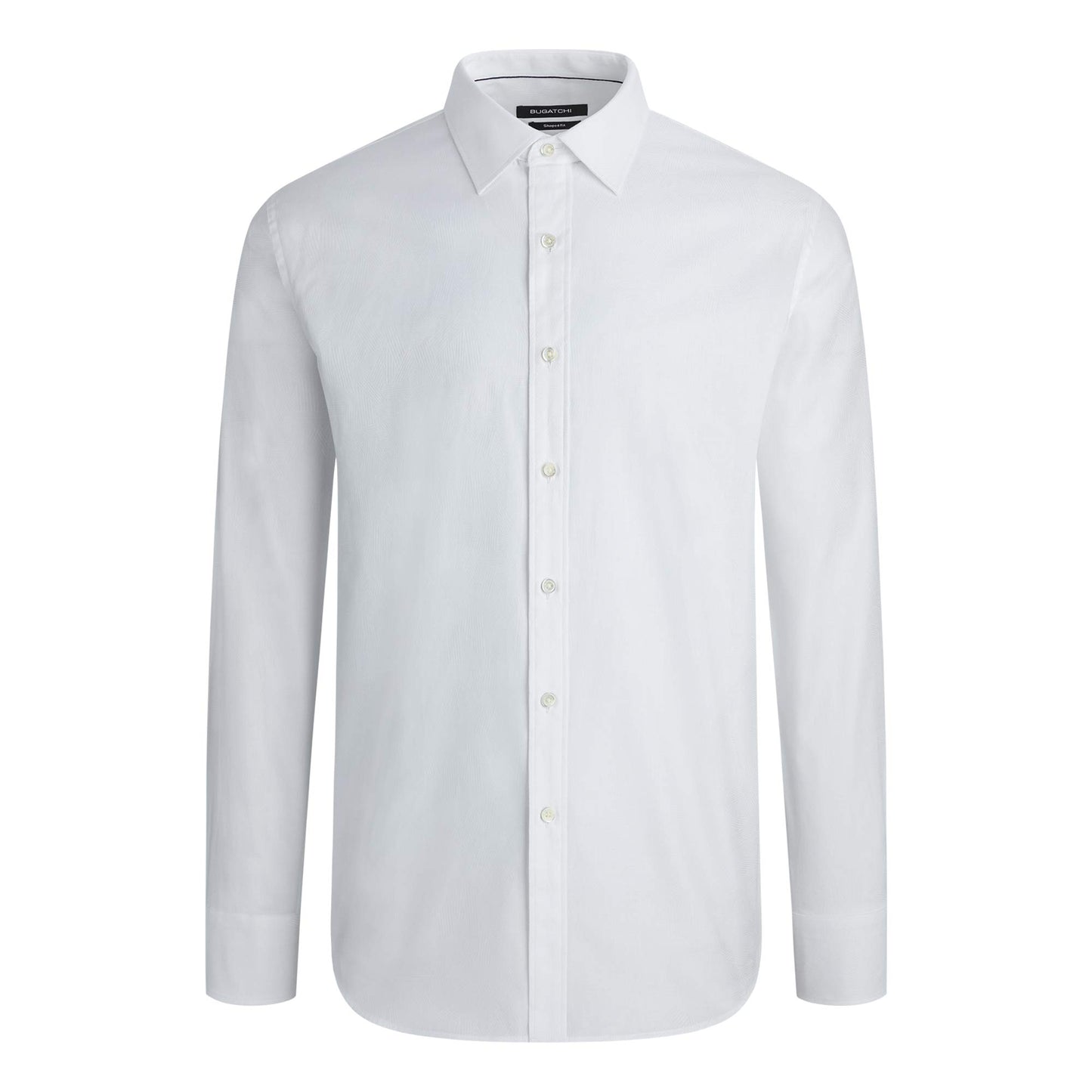 Bugatchi Men's Long Sleeve Point Collar Shaped Woven, White
