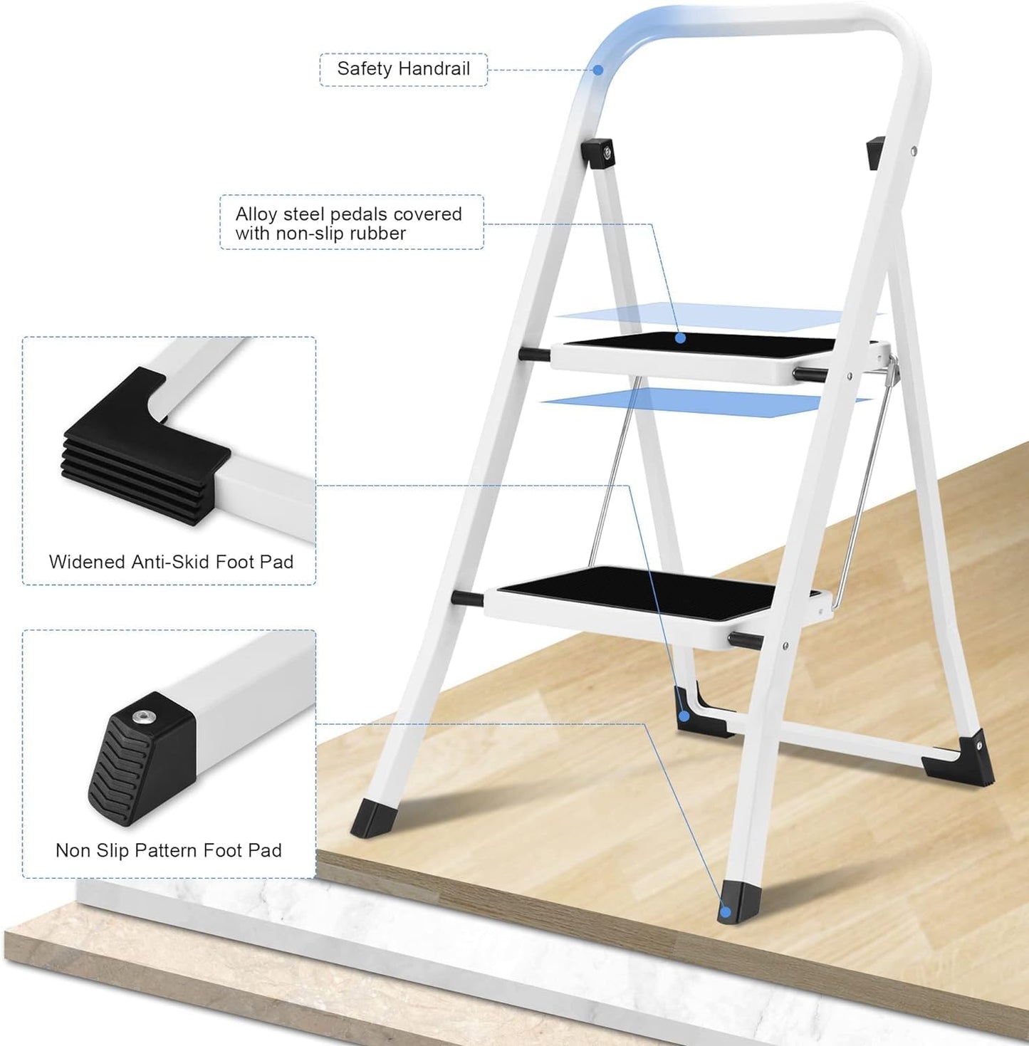 Bancos dobráveis ​​leves com pedal antiderrapante - Capacidade de 155 kg (2 ou 3 degraus) 