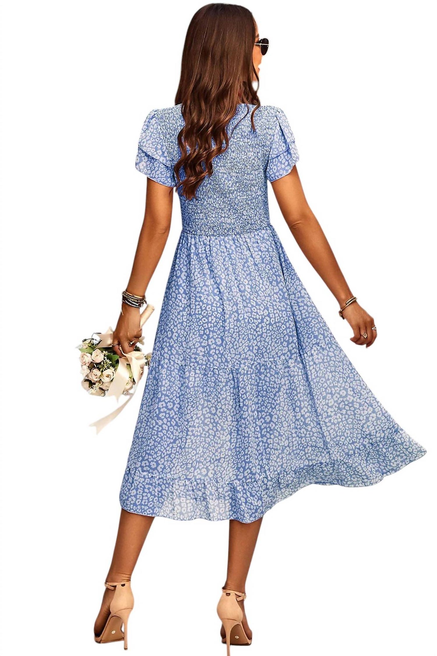 Ninexis - 3/4 Sleeve Tier Print Dress