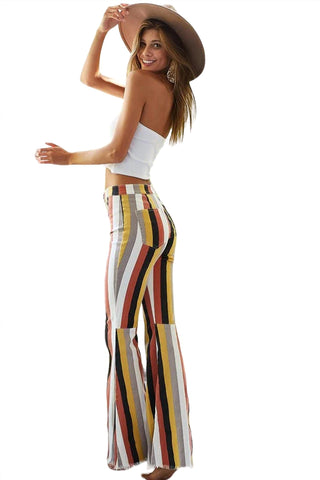 Bibi - Calça boca de sino listrada multicolorida