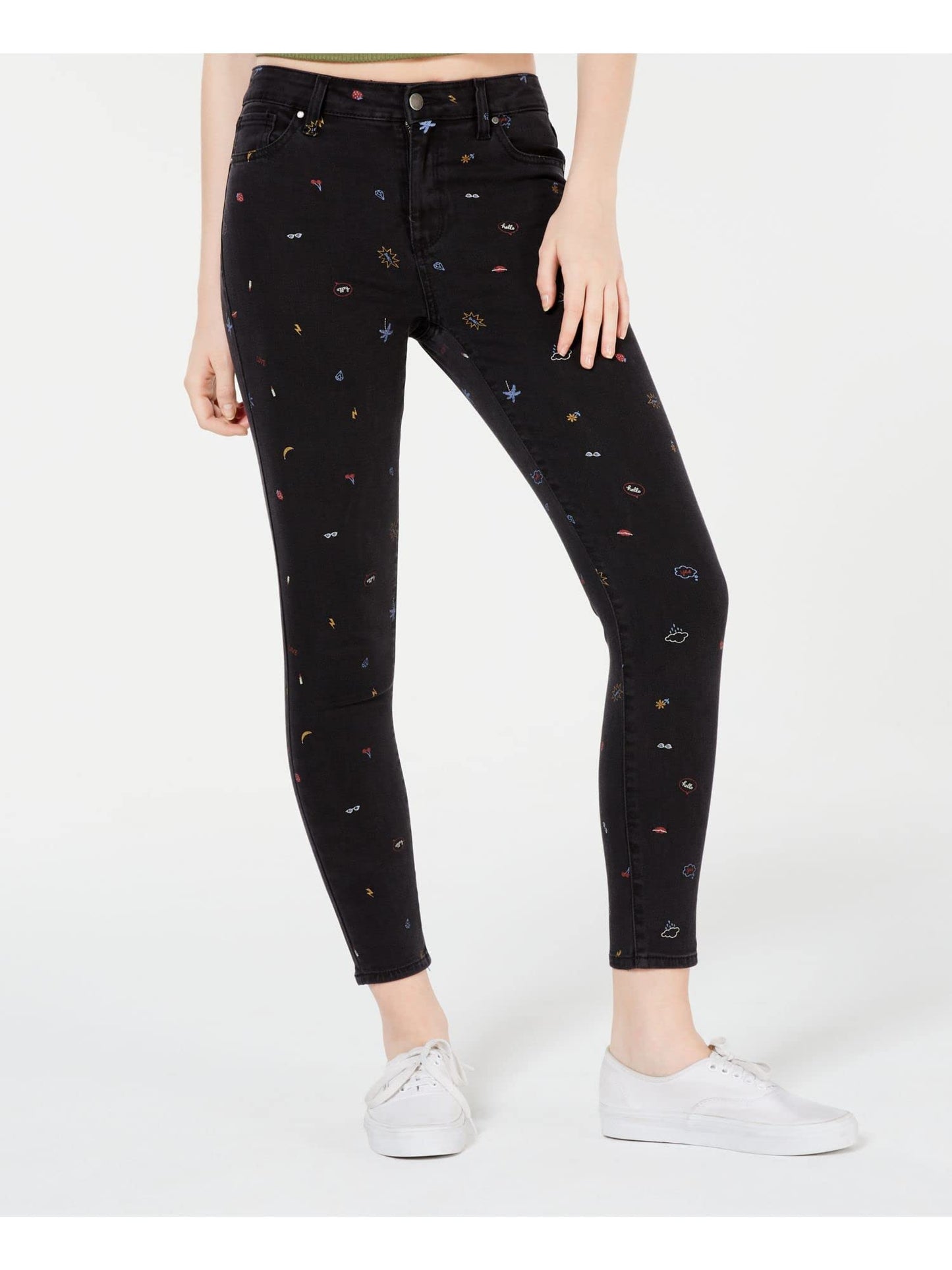 Tinseltown Juniors' Graphic-Print Skinny Jeans Black Size 3