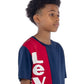 Camiseta Levi's Infantil Menino Colorblocked com Logotipo Vertical Azul Tamanho 2T