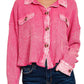 Zenana - Acid Wash Waffle Knit Crop Shacket