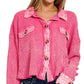Zenana - Acid Wash Waffle Knit Crop Shacket
