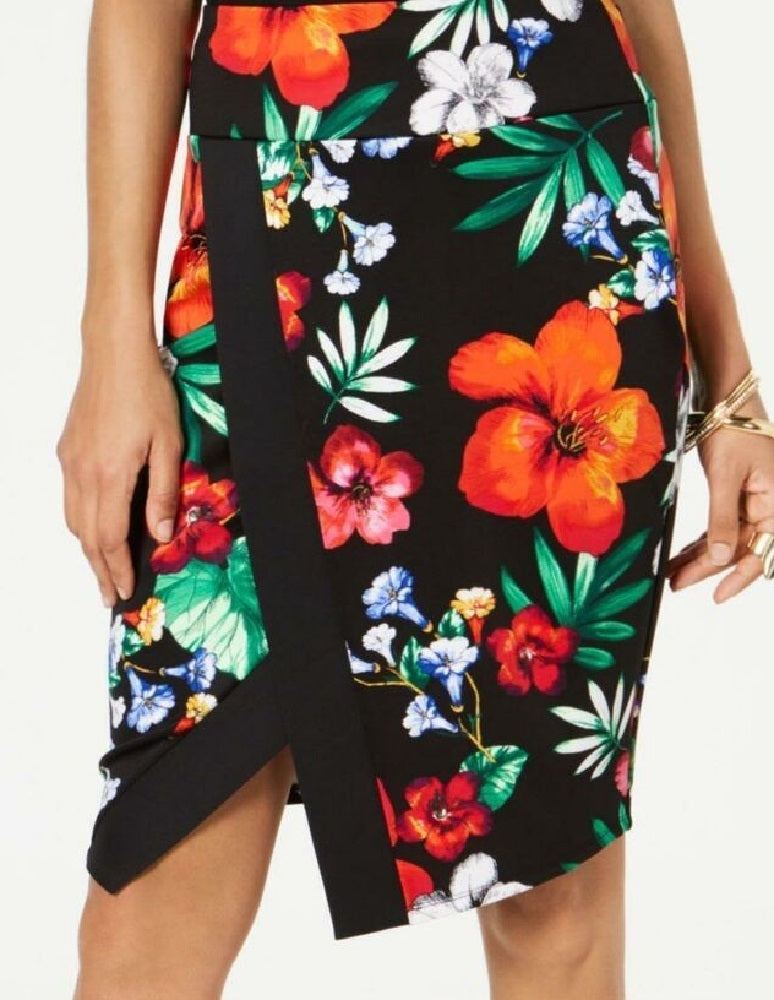 Saia Scuba Estampada Floral Feminina Thalia Sodi Preta Tamanho 2 Extra Grande