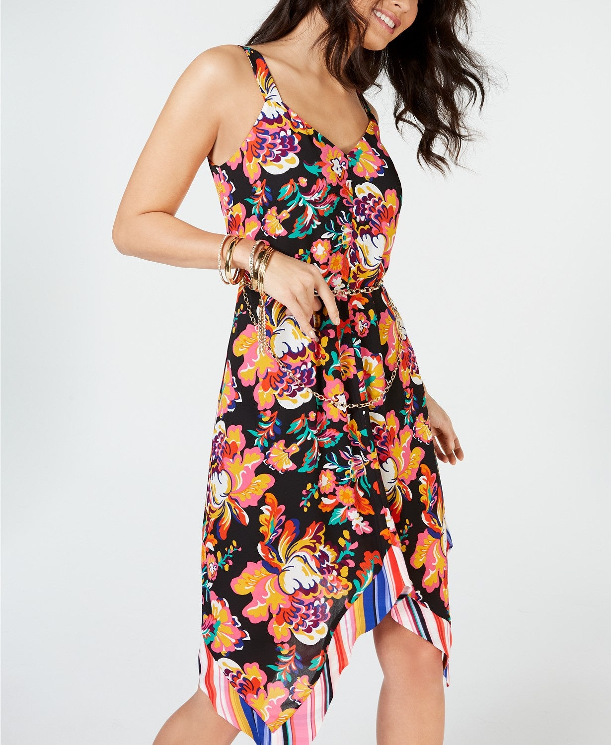 Vestido feminino Thalia Sodi com cinto e bainha em lenço, tamanho grande