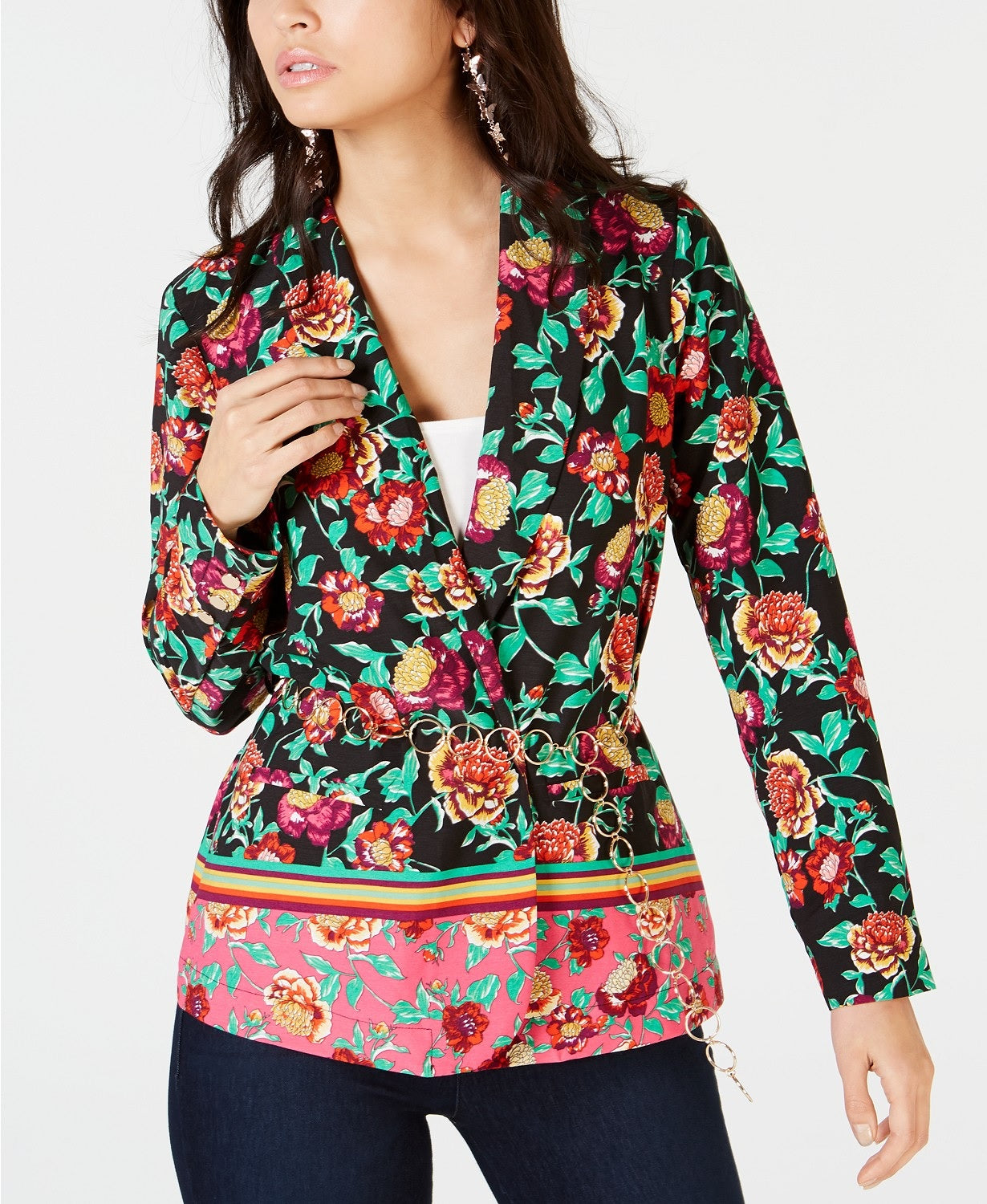 Thalia Sodi Blazer Floral Feminino Rosa com Cinto