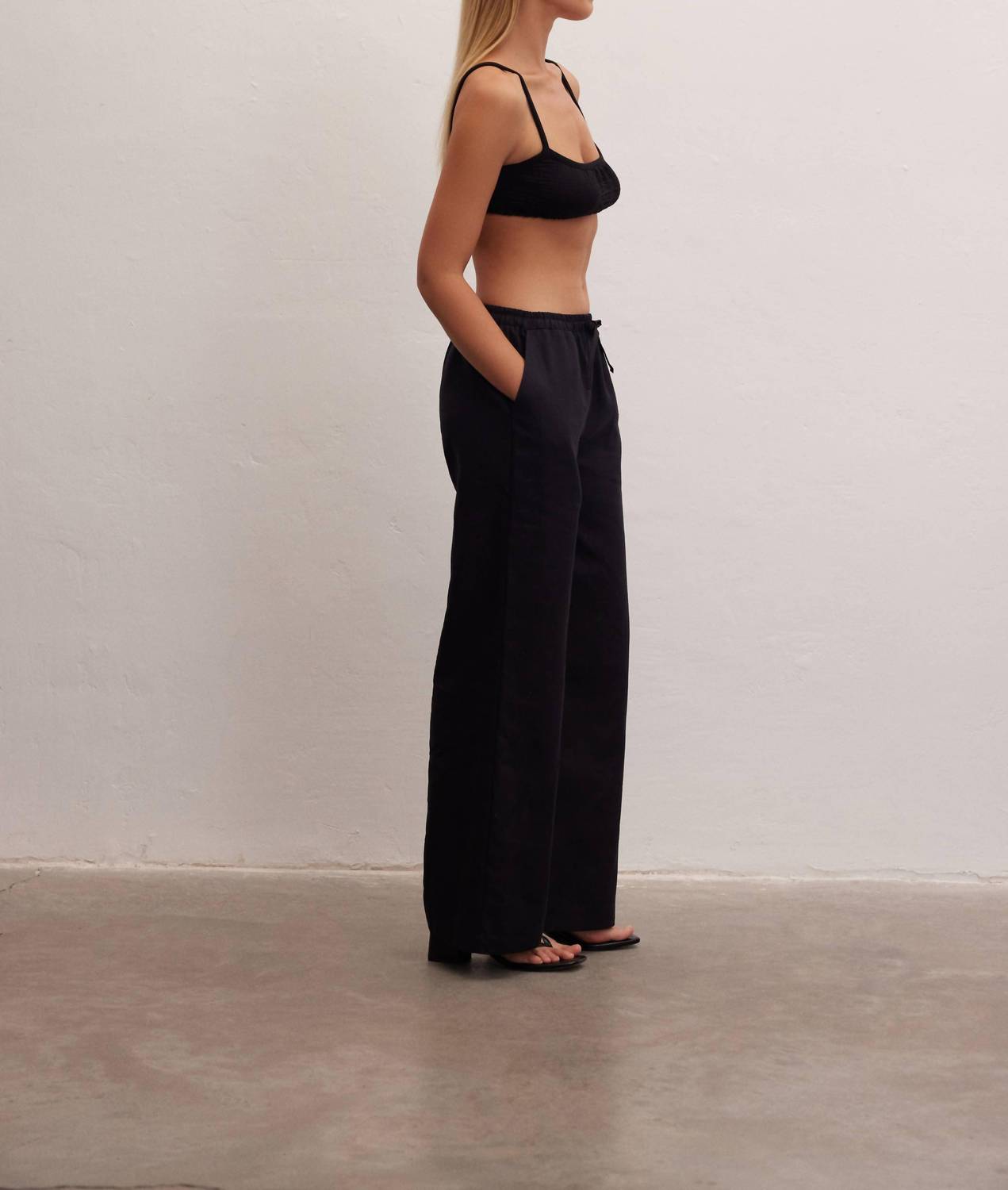 Le Cle - Ivory Wide Leg Linen Pants