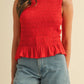 Anniewear - Smocking Detail Ruffle Hem Knit Top
