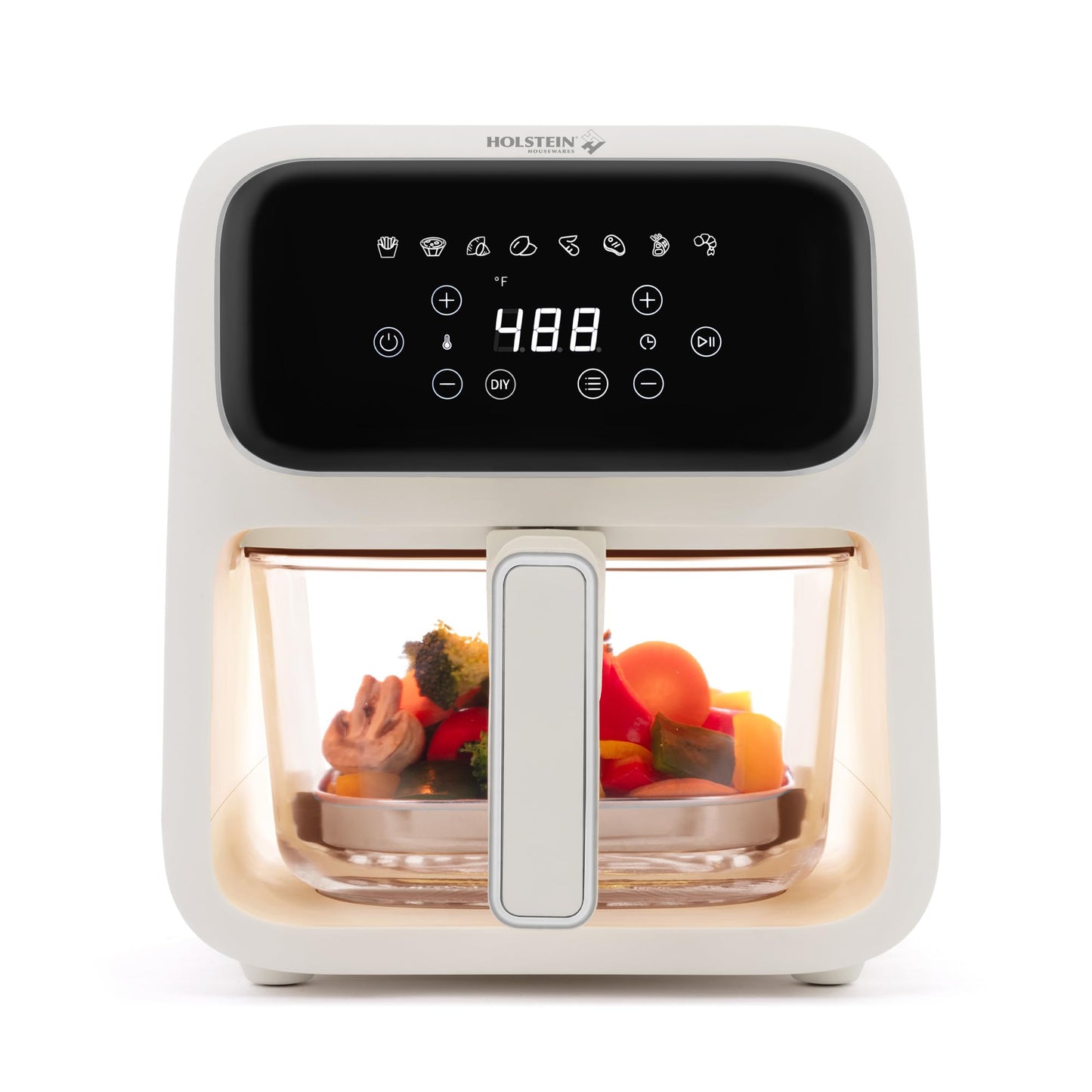 Holstein Housewares 42 QT Digital Air Fryer with Glass Basket With Hot Air Technology Up to 400  Non Stick Frying Pan for Less Oil Use Air Fry Bake Grill Dehydrate  Roast Healthy Meals