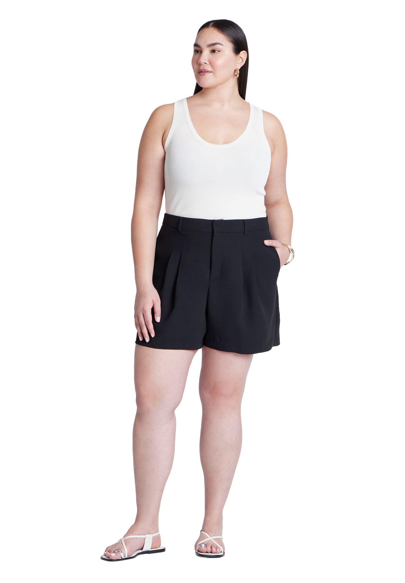 ELOQUII Women's Plus Size The Fluid Crepe Short - 14, Black Onyx
