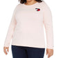 Tommy Hilfiger Womens Hearts, Cotton Sweater Pink 2X