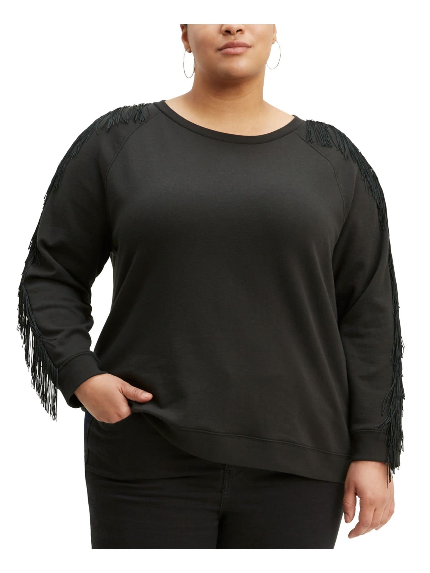 Levi's Womens Plus Reese Fringe Crew Neck Sweatshirt Black 2X