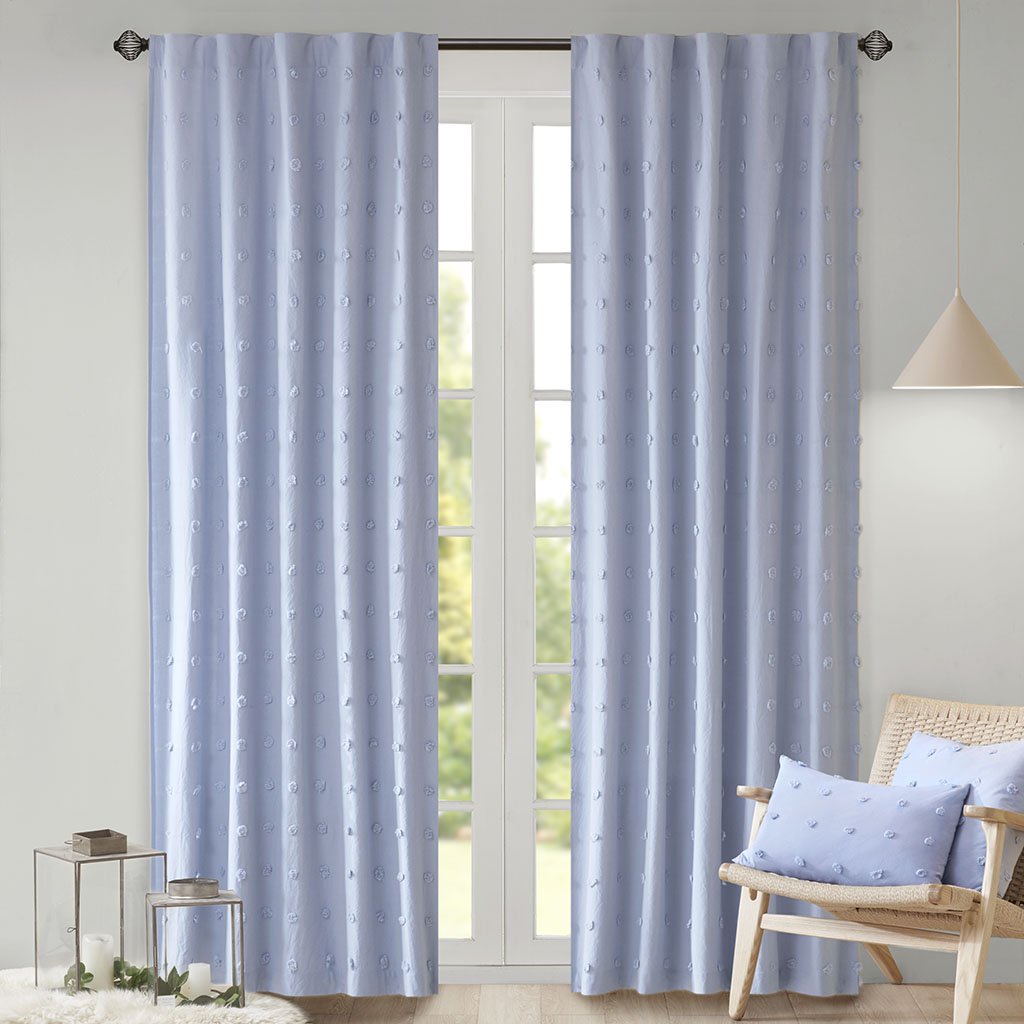 Urban Habitat Brooklyn Cotton Jacquard Pom Pom Window Panel Blue 42 x 95