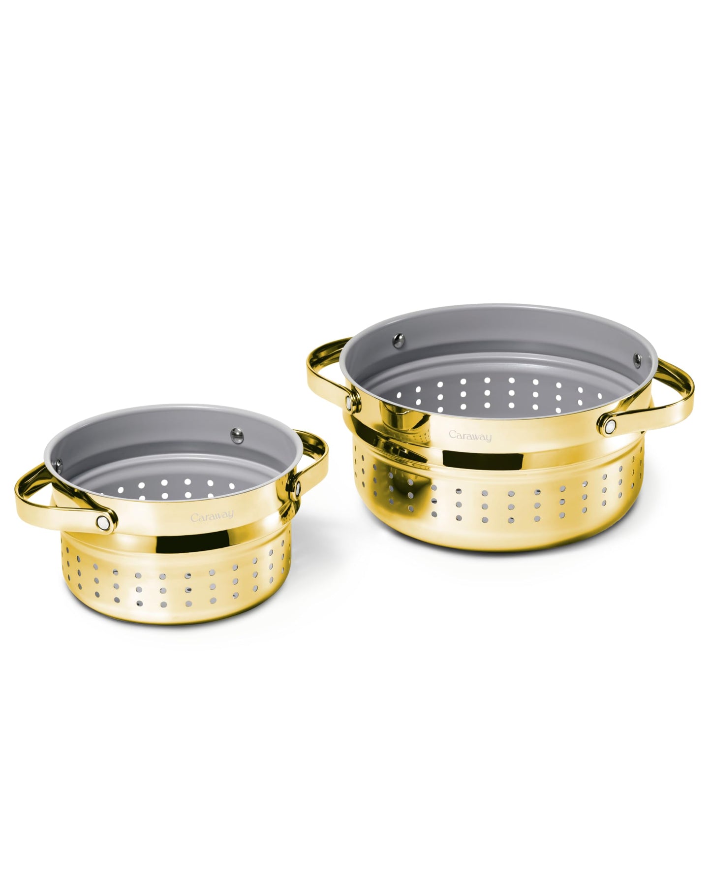 Caraway Small  Large Steamer Set  Made with Handles  Non Stick Non Toxic Coating  Steam Veggies Seafood and More  Compatible With Our Dutch Oven or Sauce Pan  3qt  65qt  Gold