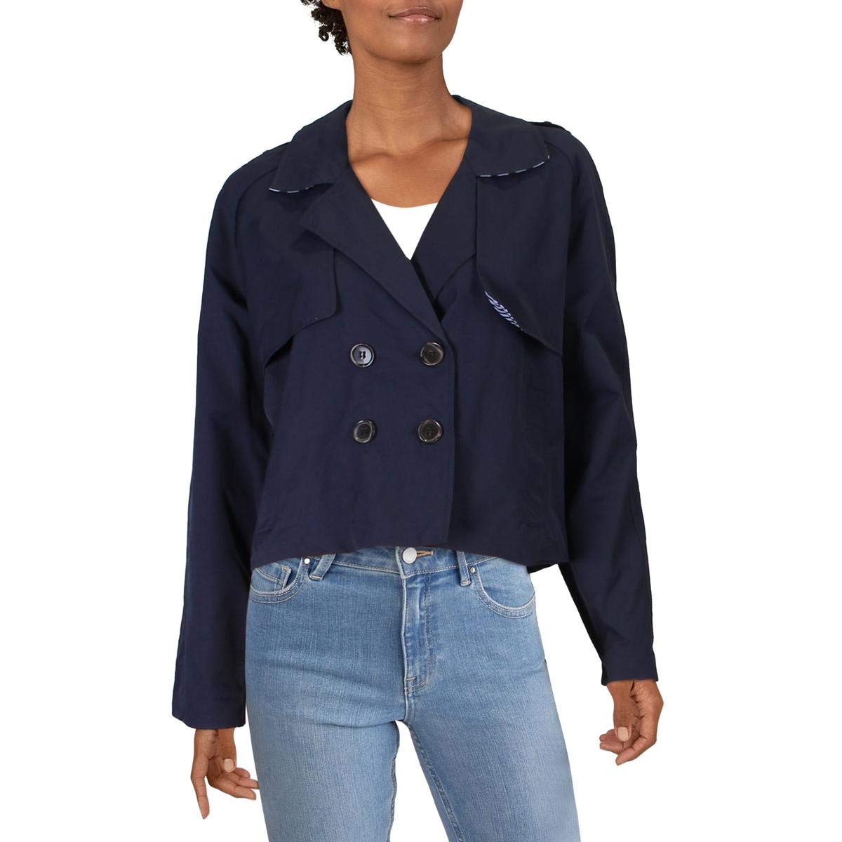 Jaqueta Trench Feminina Crop para Clima Frio Maison Jules Azul M