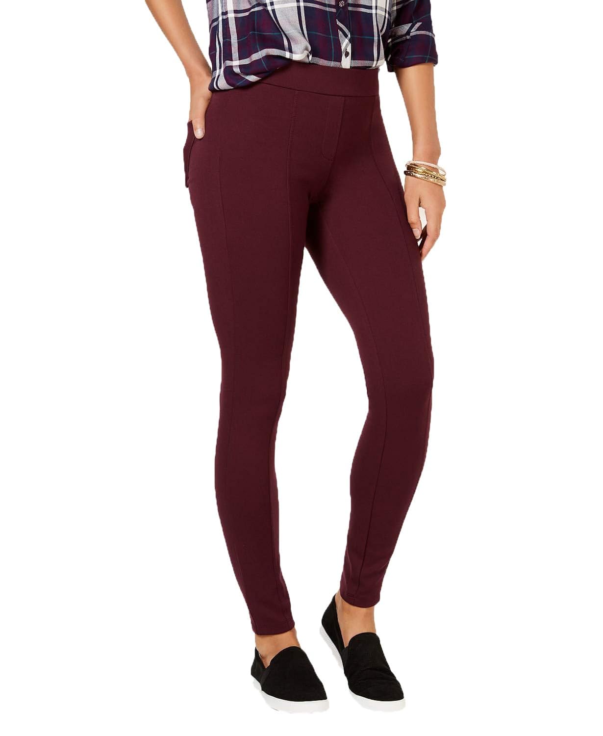 Leggings femininas de malha ponte com costura frontal pequena da Style &amp; Co Berry Jam, tamanho pequeno