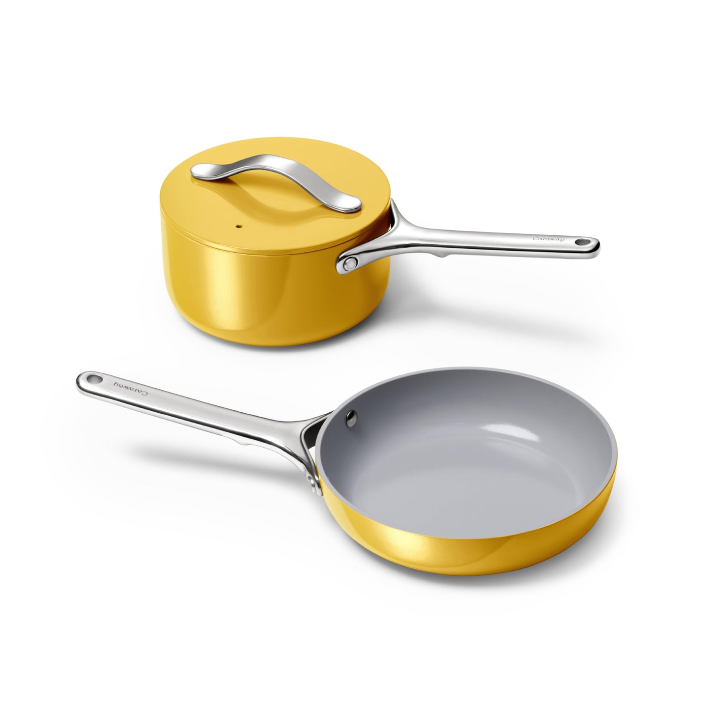 Caraway Mini Cookware Set  NonStick Ceramic Fry Pan 105 qt 8  Sauce Pan 175 qt  Non Toxic PTFE  PFOA Free  Oven Safe  Stovetop Agnostic Gas Electric  Induction  Marigold