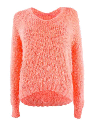 Suéter curto com decote em V e cílios, tamanho médio, laranja, 1996