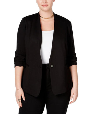 Blazer feminino plus size RACHEL Rachel Roy Ponte, preto, 0X