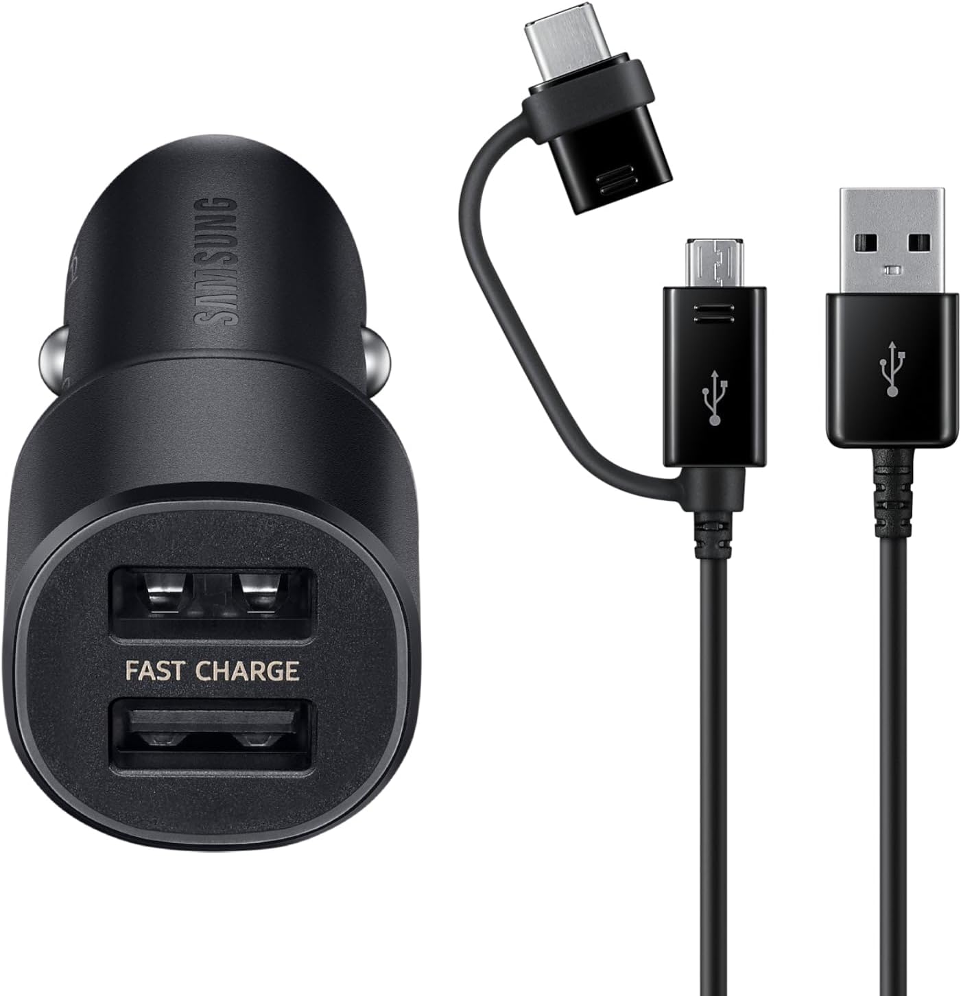Samsung USB-C 15W Car Charger with Combo Cable (USB-C & Micro USB) - Black