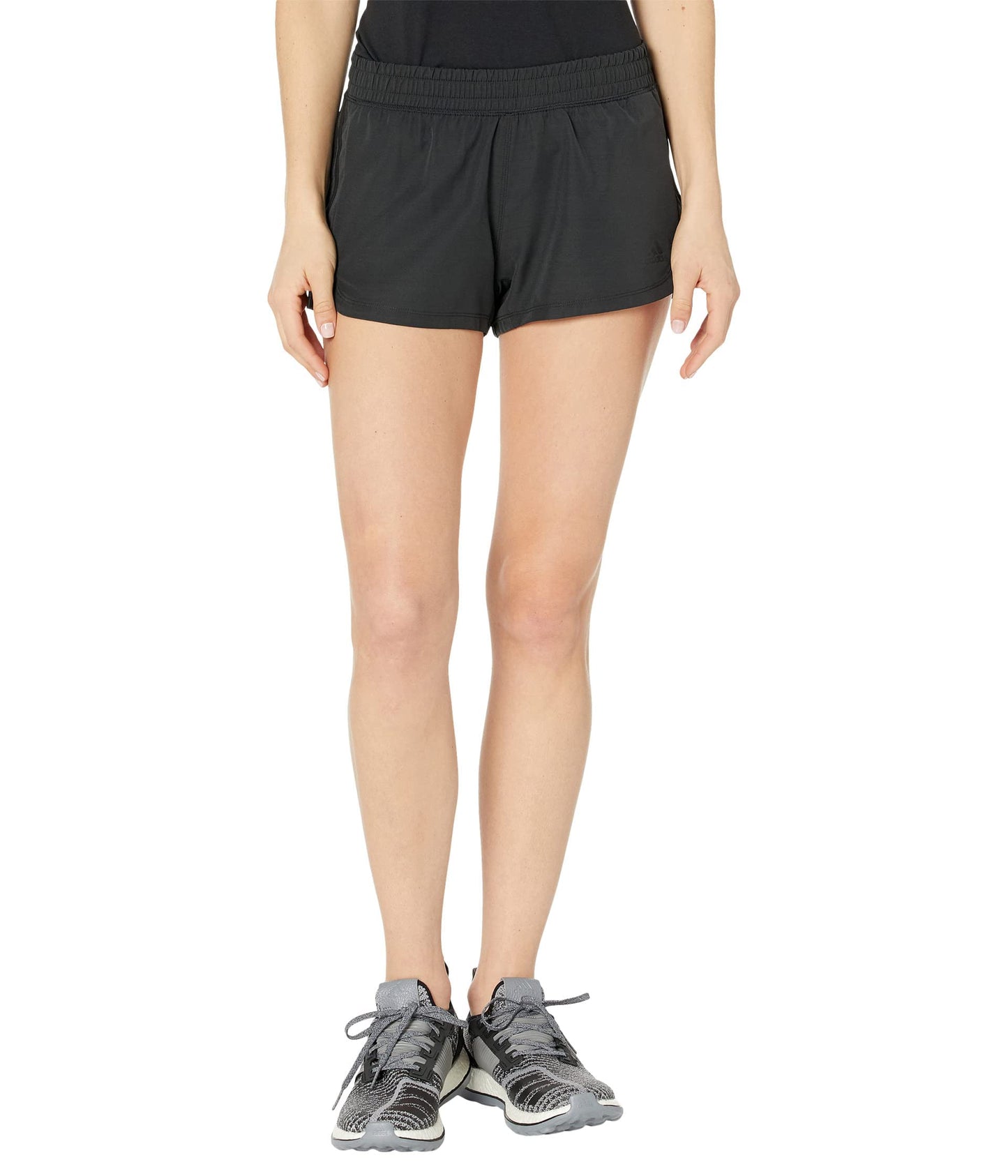 adidas Women's Pacer 3 Stripes Woven Heather Shorts - Black, Large