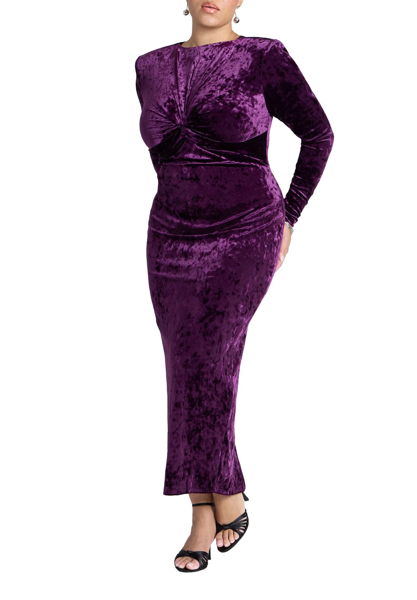 ELOQUII Women's Plus Size Twist Bodice Velvet Maxi Dress - 16, Magnificent Purple