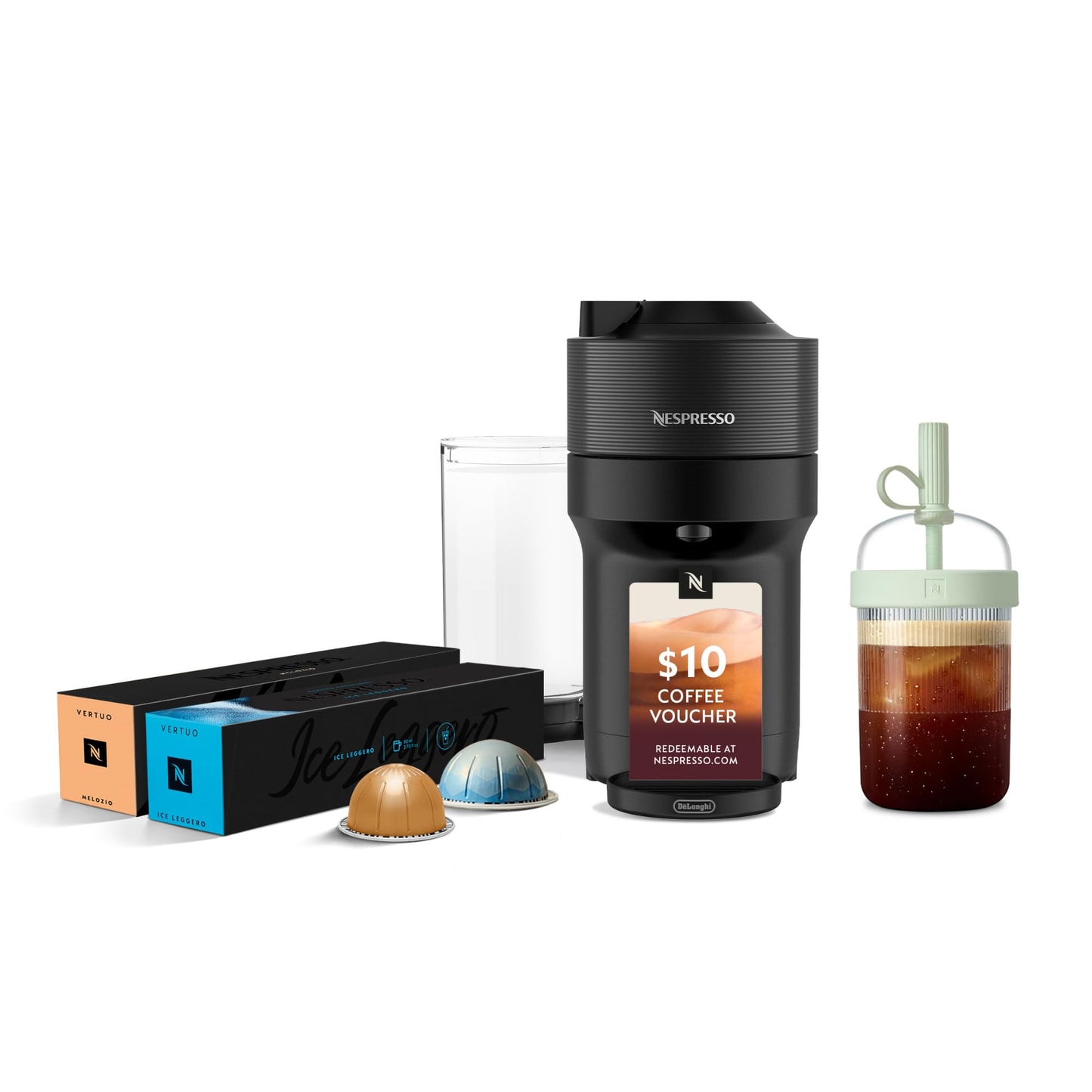 Nespresso Vertuo Pop Cold Bundle with Iced Coffee Tumbler by DeLonghi Liquorice Black