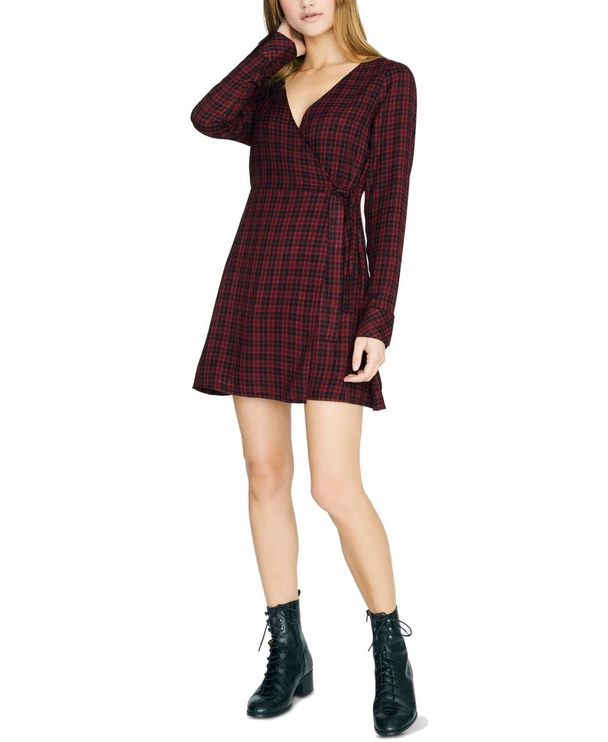 Sanctuary Womens Upbeat Faux Wrap Plaid Party Dress Red 10