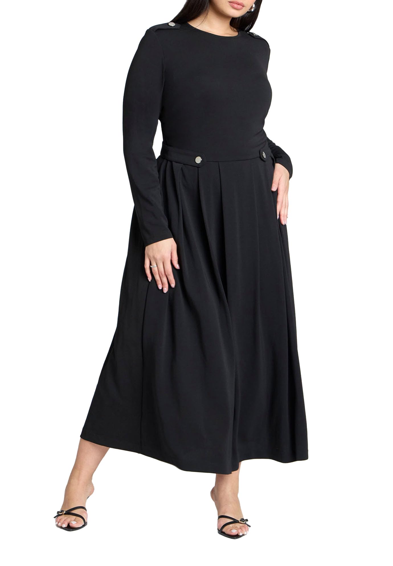 ELOQUII Women's Plus Size Eupalette Dress with Pleats - 16, Black Onyx