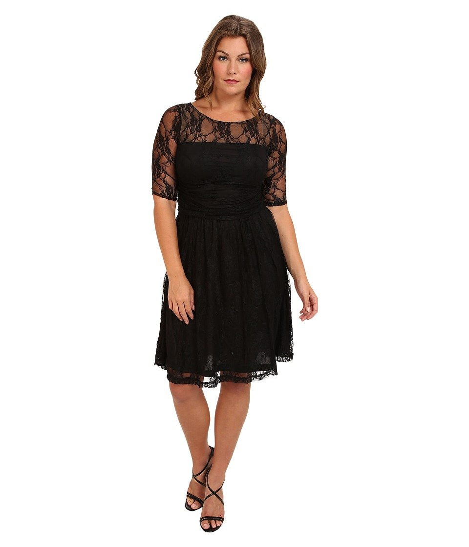 Kiyonna Women's Plus Size Luna Lace Dress, Black Noir 4X